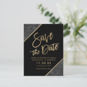 Gouden glitter script zwart opslaan van de datum aankondigingskaart (Staand voorkant)