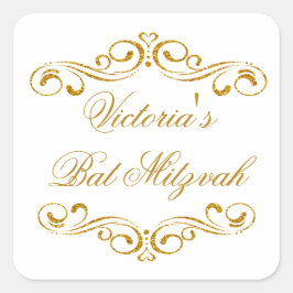 Gouden glitter scrolls Bat Mitzvah Logo Vierkante Sticker