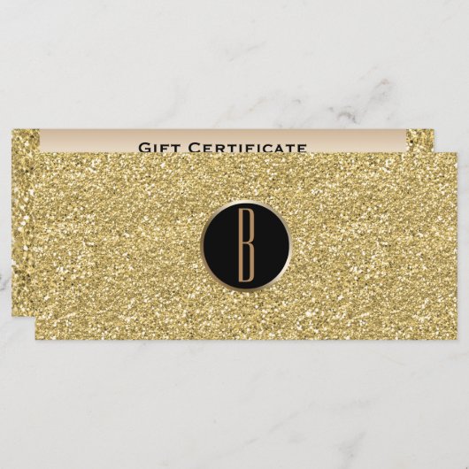 Gouden Glitter Shine Glam Monogram Cadeaubon (Voorkant / Achterkant)