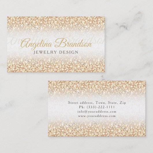 Gouden Glitter Sieraden Designer Glinsterende Kaar Visitekaartje (Voorkant / Achterkant)