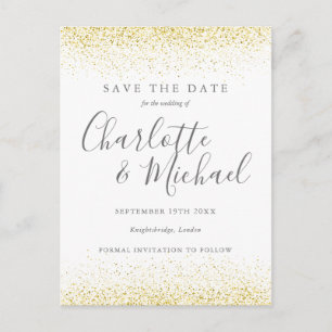 Gouden Glitter Signature Trouwkaart 'Save the Date Briefkaart