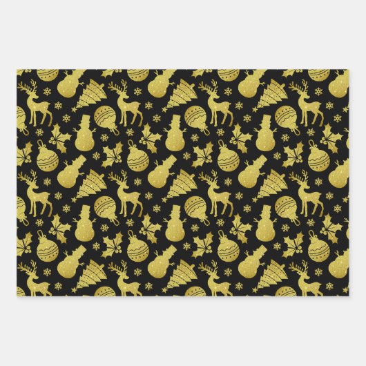 Gouden Glitter Silhouette Snowflakes Snowman Herte Inpakpapier Vel (Voorkant 3)