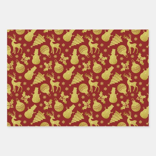 Gouden Glitter Silhouette Snowflakes Snowman Herte Inpakpapier Vel (Voorkant)