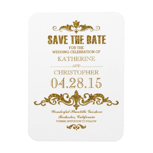 Gouden Glitter  Sla de datum op Magneet (Verticaal)