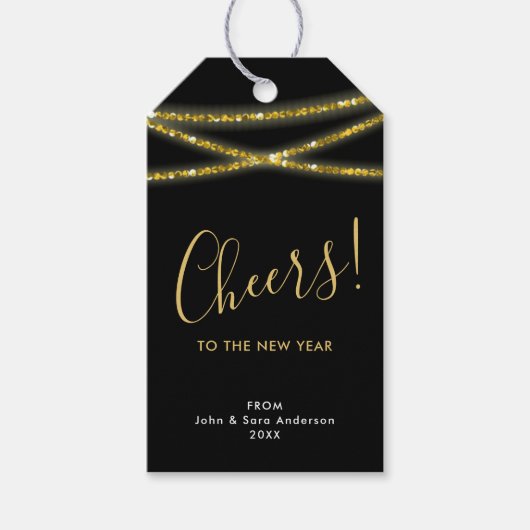 Gouden Glitter snaren | Proost op nieuwjaar Cadeaulabel (Voorkant)