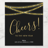 Gouden Glitter snaren | Proost op nieuwjaar Wijn Etiket (Enkel label)