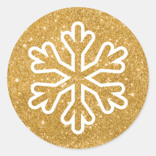 Gouden Glitter Sneeuwvlok - Cirkel Sticker