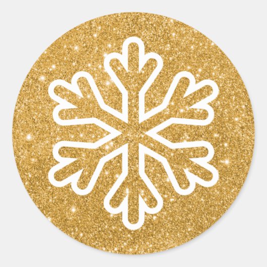Gouden Glitter Sneeuwvlok - Cirkel Sticker (Voorkant)