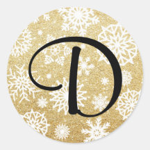 Gouden Glitter Sneeuwvlok Monogram Vakantie Sticke