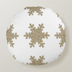 Gouden Glitter Sneeuwvlok Patroon Witte Kerstmis Rond Kussen