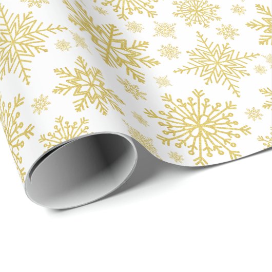 Gouden Glitter Sneeuwvlokken Cadeaupapier (Rol Hoek)