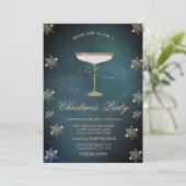 Gouden Glitter Sneeuwvlokken Champagne Glas Kerstm Kaart (Staand voorkant)