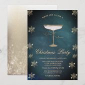 Gouden Glitter Sneeuwvlokken Champagne Glas Kerstm Kaart (Voorkant / Achterkant)