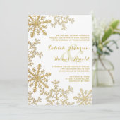 Gouden Glitter Sneeuwvlokken Elegante Winter Weddi Kaart (Staand voorkant)