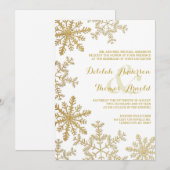 Gouden Glitter Sneeuwvlokken Elegante Winter Weddi Kaart (Voorkant / Achterkant)