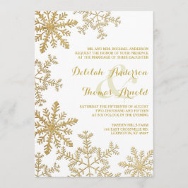 Gouden Glitter Sneeuwvlokken Elegante Winter Weddi Kaart