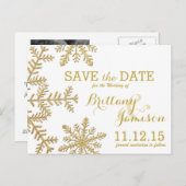 Gouden Glitter Sneeuwvlokken Winter Save the Date Aankondigingskaart (Voorkant / Achterkant)