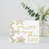 Gouden Glitter Sneeuwvlokken Winter Save the Date Aankondigingskaart (Staand voorkant)