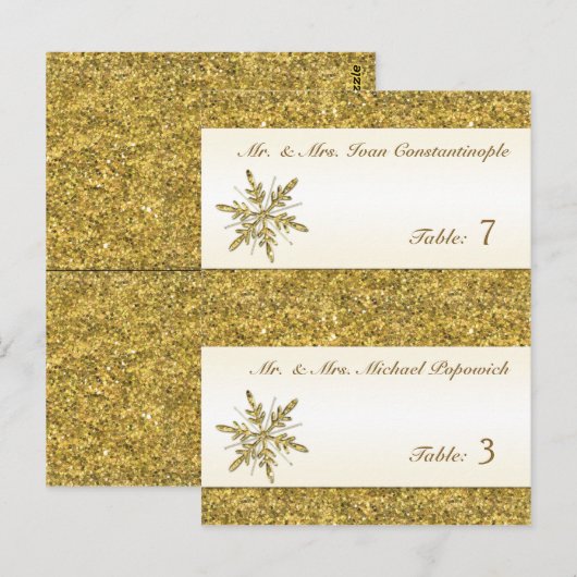Gouden Glitter Snowflake Voorbedrukte Plaatskaarte Briefkaart (Voorkant / Achterkant)
