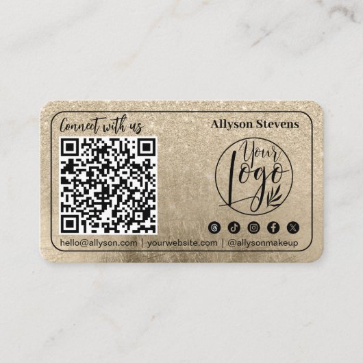 Gouden glitter Social Media QR Code Foto Logo Visitekaartje (Voorkant)