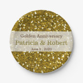 Gouden Glitter Sparkle 50e bruiloft Jubileum Papieren Bordje (Voorkant)