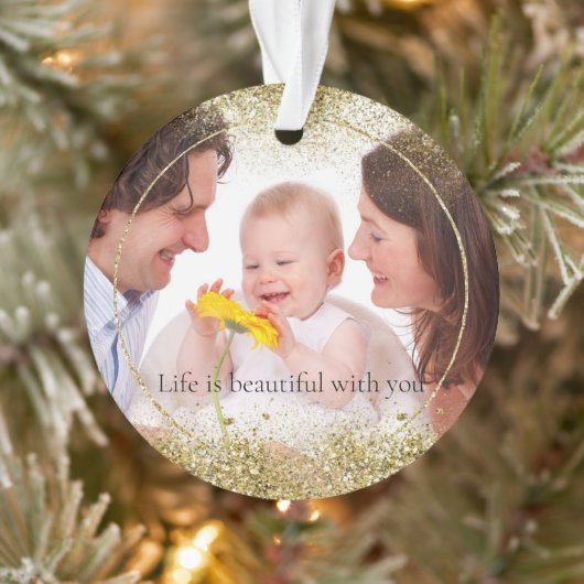 Gouden Glitter Sparkle Gepersonaliseerde Foto Ornament (Boom)