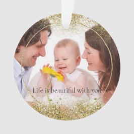 Gouden Glitter Sparkle Gepersonaliseerde Foto Ornament