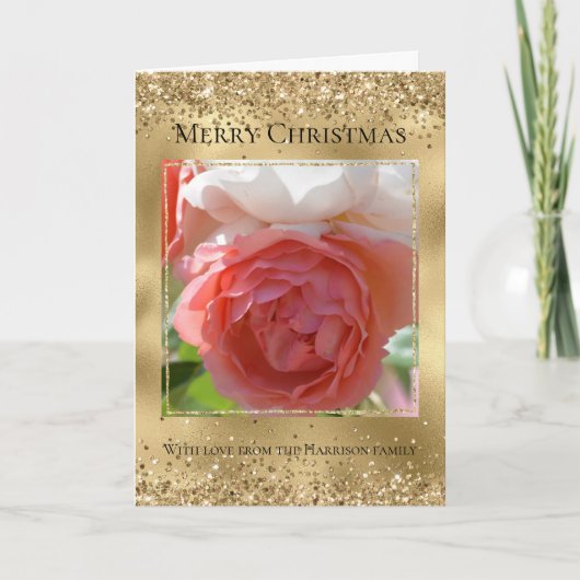 Gouden Glitter Sparkle Glam gepersonaliseerde foto Kaart (Voorkant)