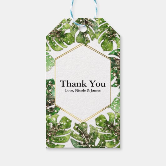 Gouden Glitter Sparkle Glam Tropische bladeren Fav Cadeaulabel (Voorkant)