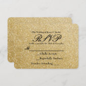 Gouden Glitter Sparkle Glamour Wedding RSVP Kaart (Voorkant / Achterkant)