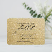 Gouden Glitter Sparkle Glamour Wedding RSVP Kaart (Staand voorkant)