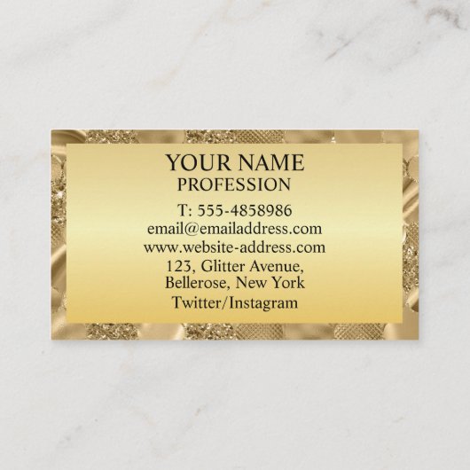 Gouden Glitter Sparkle Lijst Visitekaartje (Achterkant)