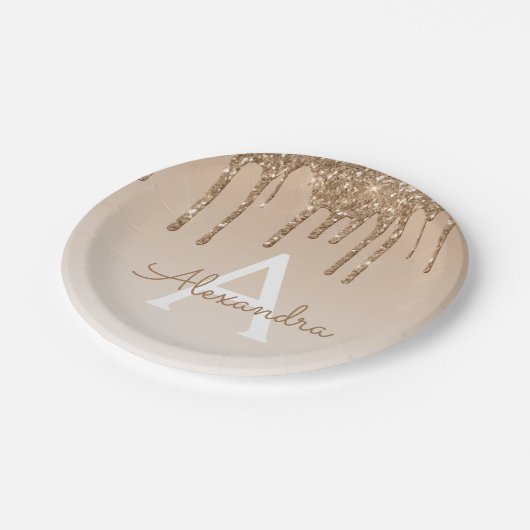 Gouden Glitter & Sparkle Monogram 50ste Verjaardag Papieren Bordje (Gekanteld)