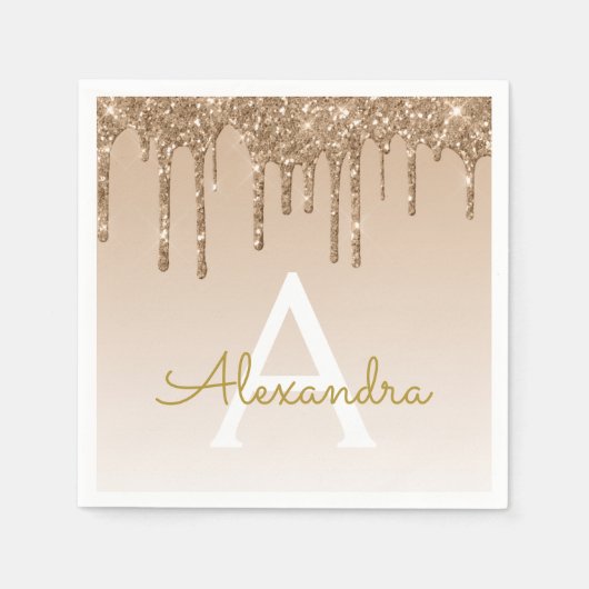Gouden Glitter & Sparkle Monogram 50ste Verjaardag Servet (Voorkant)