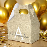 Gouden Glitter & Sparkle Monogram Bedankdoosjes<br><div class="desc">Gouden Faux Glitter en Sparkle Elegant Gift Favor Box. Deze geschenkdoos kan worden aangepast om uw initiaal en voornaam op te nemen en maakt een geweldige verjaardagsfeestje,  vrijgezellenfeest,  vrijgezellenfeest of baby shower geschenkdoos.</div>