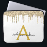 Gouden Glitter Sparkle Monogram Laptop Sleeve<br><div class="desc">White and Gold Faux Dripping Modern en Elegant Girly Glitter en Sparkle Elegant Monogram Hoesje. Dit hoesje kan worden aangepast om uw initiaal en voornaam op te nemen.</div>