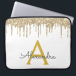 Gouden Glitter Sparkle Monogram Laptop Sleeve<br><div class="desc">White and Gold Faux Dripping Modern en Elegant Girly Glitter en Sparkle Elegant Monogram Hoesje. Dit hoesje kan worden aangepast om uw initiaal en voornaam op te nemen.</div>