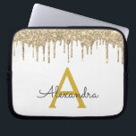 Gouden Glitter Sparkle Monogram Laptop Sleeve<br><div class="desc">White and Gold Faux Dripping Modern en Elegant Girly Glitter en Sparkle Elegant Monogram Hoesje. Dit hoesje kan worden aangepast om uw initiaal en voornaam op te nemen.</div>