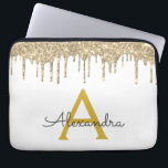 Gouden Glitter Sparkle Monogram Laptop Sleeve<br><div class="desc">White and Gold Faux Dripping Modern en Elegant Girly Glitter en Sparkle Elegant Monogram Hoesje. Dit hoesje kan worden aangepast om uw initiaal en voornaam op te nemen.</div>
