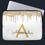 Gouden Glitter Sparkle Monogram Laptop Sleeve<br><div class="desc">White and Gold Faux Dripping Modern en Elegant Girly Glitter en Sparkle Elegant Monogram Hoesje. Dit hoesje kan worden aangepast om uw initiaal en voornaam op te nemen.</div>