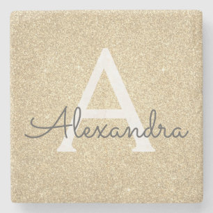 Gouden Glitter & Sparkle Monogram Stenen Onderzetter