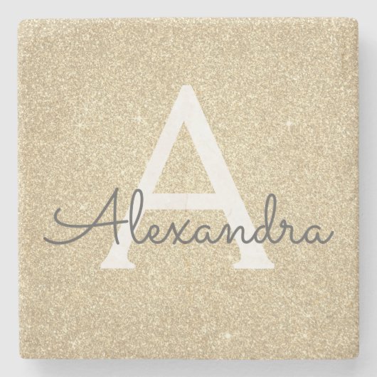 Gouden Glitter & Sparkle Monogram Stenen Onderzetter (Voorkant)