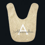 Gouden Glitter & Sparkle Monogram Verjaardag Baby Slabbetje<br><div class="desc">Gold Faux Glitter en Sparkle Elegant Baby Bib voor een Baby shower of de 1e verjaardag van de baby. Deze Baby Bib kan worden aangepast om uw initiaal en voornaam op te nemen. Neem contact op met de ontwerper voor aangepaste overeenkomende items.</div>
