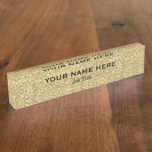 Gouden Glitter Sparkle Trendy Glam Gepersonaliseer Naambordje (Zijkant)