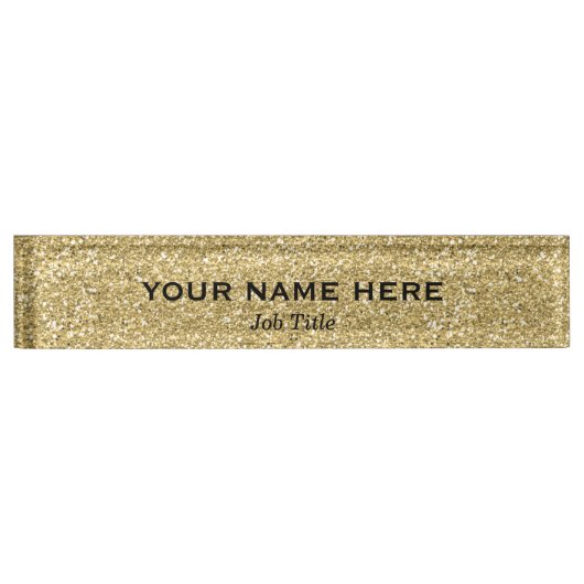 Gouden Glitter Sparkle Trendy Glam Gepersonaliseer Naambordje (Voorkant)