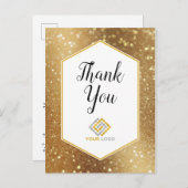 Gouden Glitter Sparkles Bedankt Logo Zakelijk Briefkaart (Voorkant / Achterkant)