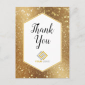 Gouden Glitter Sparkles Bedankt Logo Zakelijk Briefkaart (Voorkant)