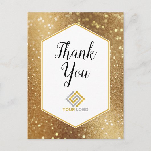 Gouden Glitter Sparkles Bedankt Logo Zakelijk Briefkaart (Voorkant)