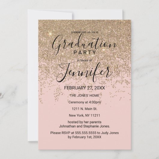 Gouden Glitter Sparkles Blush Pink Graduation Part Kaart (Voorkant)