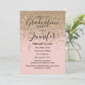 Gouden Glitter Sparkles Blush Pink Graduation Part Kaart (Staand voorkant)